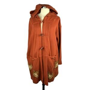 BLUE FISH Bracken Jacket Size 1 Rust Red Hand Painted Leaves Wooden Toggle